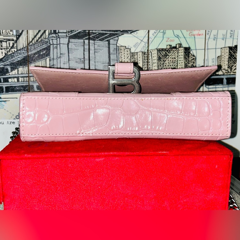 Balenciaga Pink Croc-Embossed Chain Bag - Picture 13 of 15